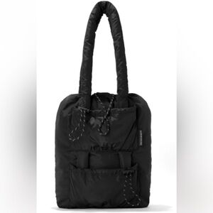 Dagne Dover Kal Puff Drawstring Tote Bag Black Nylon Travel Lightweight